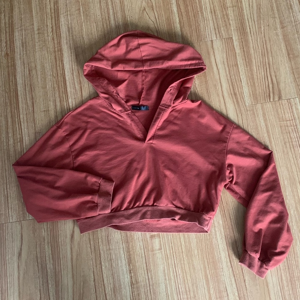 Small burnt Orange Shein cropped hooded long sleeve